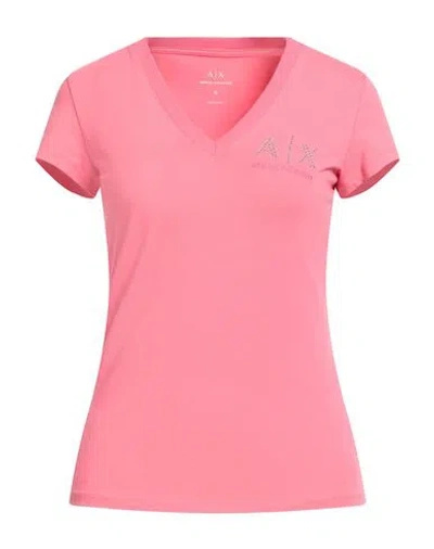 Armani Exchange Woman T-shirt Coral Size L Cotton, Elastane In Pink