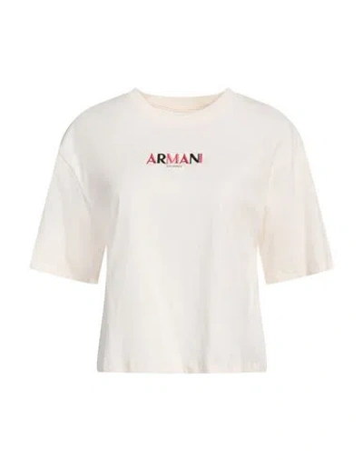Armani Exchange Woman T-shirt Cream Size L Cotton In White