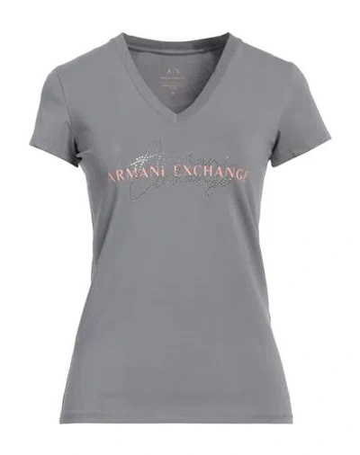Armani Exchange Woman T-shirt Grey Size L Cotton, Elastane