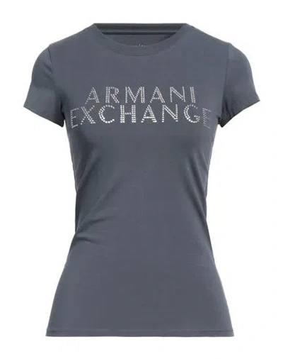 Armani Exchange Woman T-shirt Lead Size Xs Cotton, Elastane In Gray