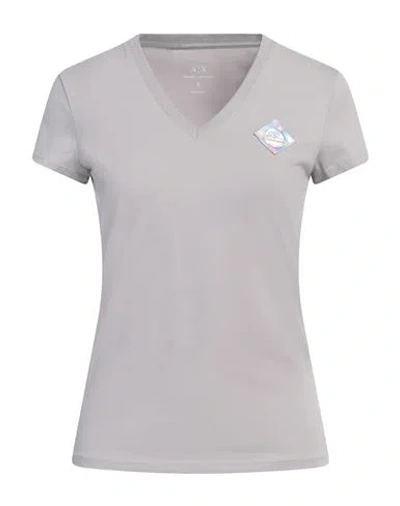 Armani Exchange Woman T-shirt Light Grey Size M Cotton, Elastane