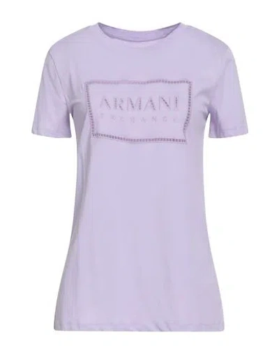 Armani Exchange Woman T-shirt Lilac Size L Cotton In Purple