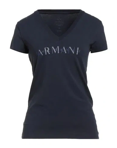Armani Exchange Woman T-shirt Midnight Blue Size L Cotton, Elastane