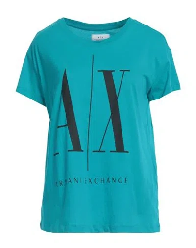 Armani Exchange Woman T-shirt Turquoise Size M Cotton In Blue