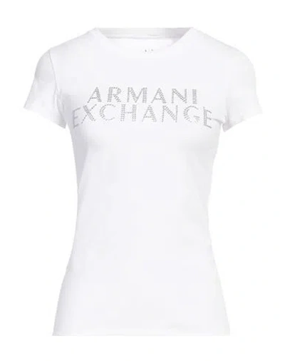 Armani Exchange Woman T-shirt White Size L Cotton, Elastane