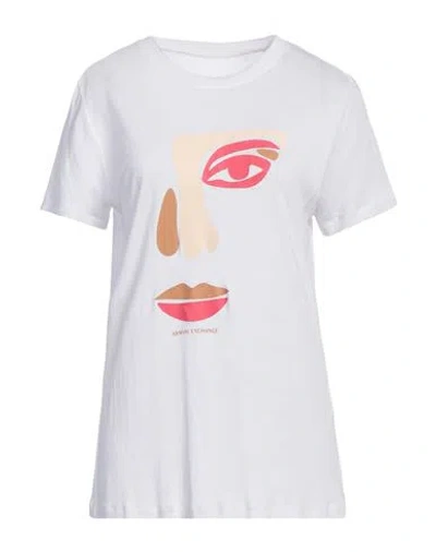 Armani Exchange Woman T-shirt White Size L Viscose, Linen