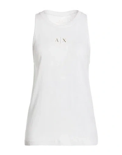 Armani Exchange Woman Tank Top White Size S Viscose, Linen