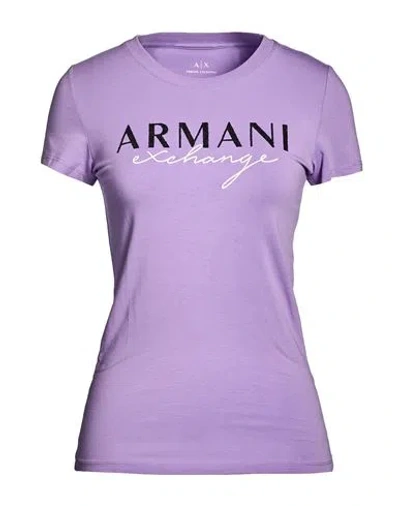 Armani Exchange Woman T-shirt Lilac Size L Cotton In Purple