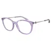 Armani Exchange Women's 54mm Shiny Transparent Violet Opticals In Multi