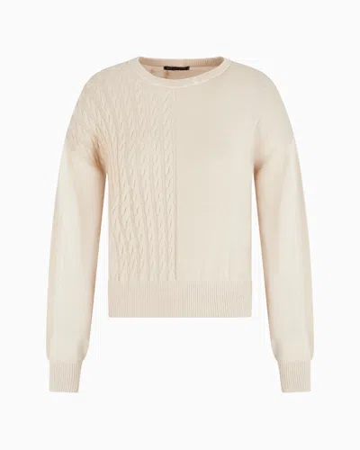 Armani Exchange Wool Blend Sweater With Cables In Brown