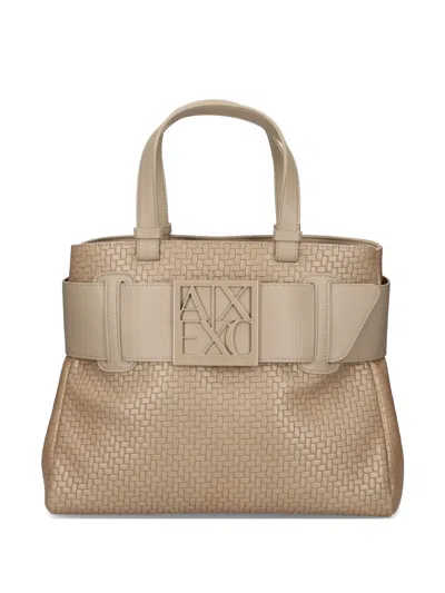 Armani Exchange Woven Logo Tote Bag In Brown