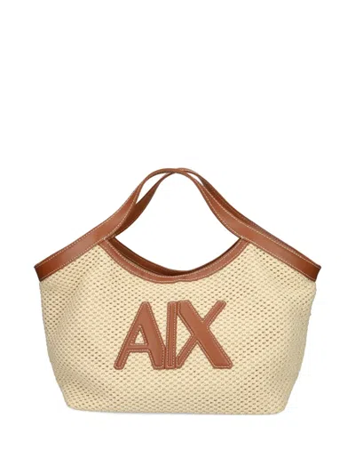 Armani Exchange Woven Tote Bag In Nude