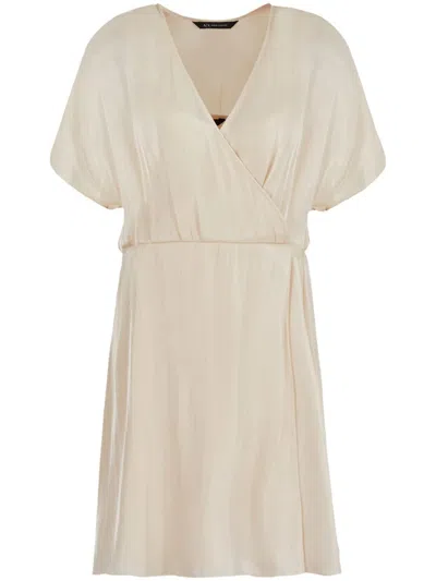 Armani Exchange Wrap Chiffon Minidress In Neutrals
