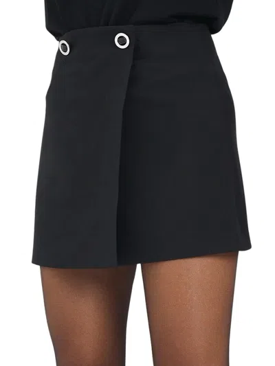Armani Exchange Wrap-style Black Mini Skirt With Silver Grommets