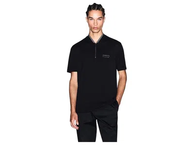 Armani Exchange Zip Cotton Polo In Black