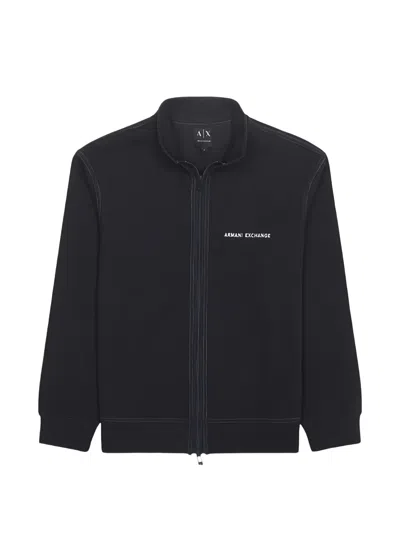 Armani Exchange Zip Cotton Sweatshirt In Black