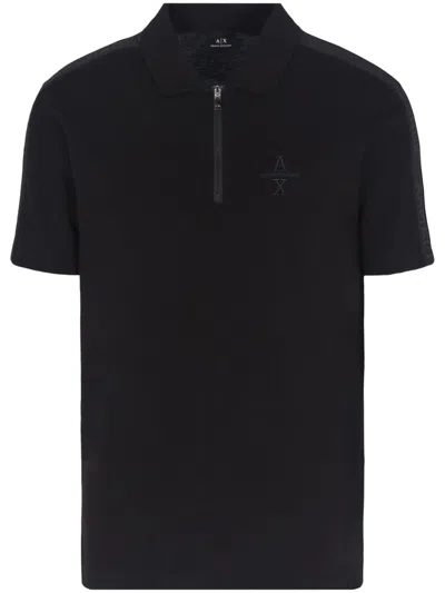 Armani Exchange Zip-down Collar Polo Shirt In Black