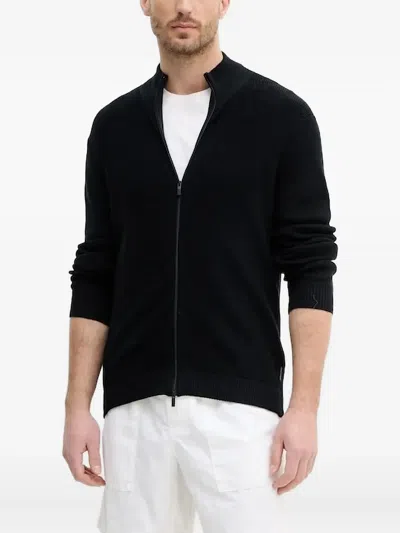 Armani Exchange Zip-front Ribbed Cardigan In Black