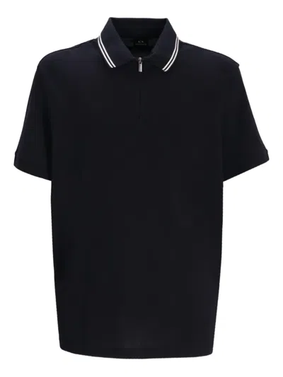 Armani Exchange Zip-neck Cotton Polo Shirt In Blue