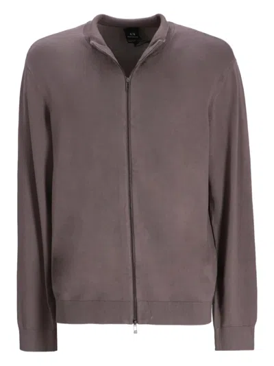 Armani Exchange Zip-up Cardigan In Brown