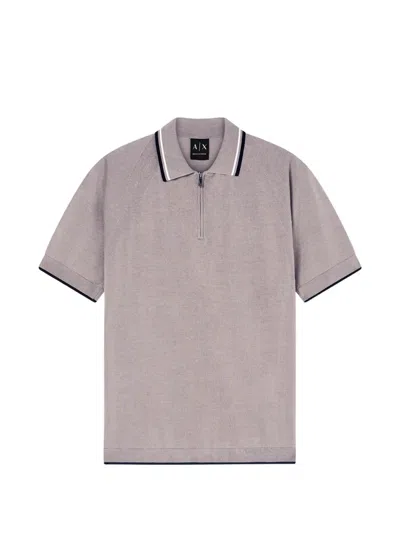 Armani Exchange Zip-up Knitted Polo Shirt In Brown