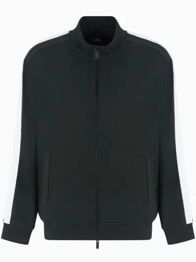 Armani Exchange Full Zip Sweatshirt With Logo Bands In Green