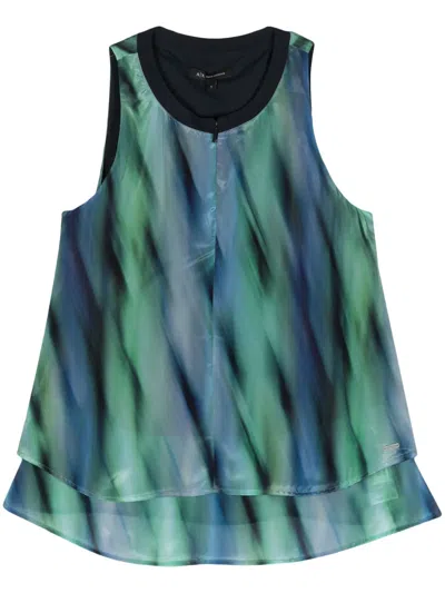 Armani Exchange Zip-up Satin Top In Blue