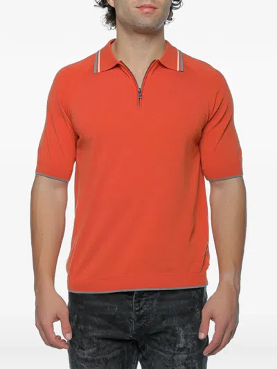 Armani Exchange Zip-fastening Knit Polo Shirt In Orange
