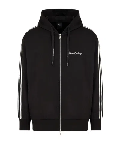 Armani Exchange Zipper Cardigan Hooded Retro Sporty Sweatshirt In Black