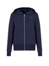 Armani Exchange Zippered Deep Blue Hoodie With Elastic Cuffs In Blue