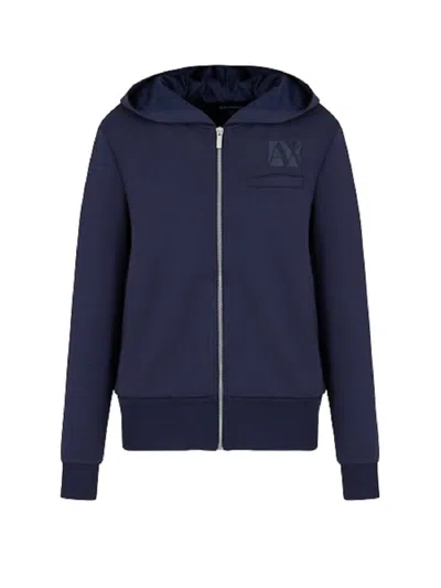 ARMANI EXCHANGE ZIPPERED DEEP BLUE HOODIE WITH ELASTIC CUFFS