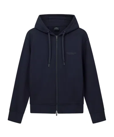 Armani Exchange Logo-print Zip-up Hoodie In Blue