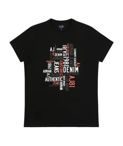 Armani Jeans Cross-printed T-shirt With Round Neck And Short Sleeves In Black