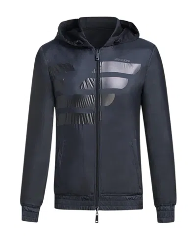 Armani Jeans Double-sided Eagle-headed Hooded Sports Casual Jacket In Black