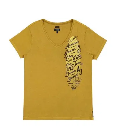 Armani Jeans Embroidered V-collar Short-sleeved T-shirt In Orange
