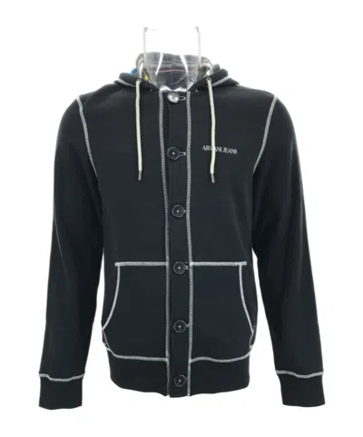 Armani Jeans Hooded Long-sleeved Casual Jacket In Black