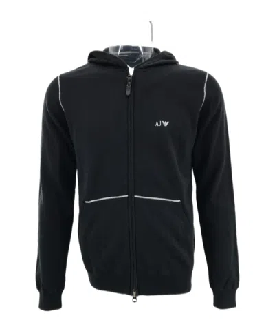 Armani Jeans Hooded Long-sleeved Knitted Jacket In Black