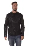 Armani Jeans Long-sleeved Leather Jacket In Black