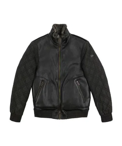 Armani Jeans Leather Casual Jacket In Black
