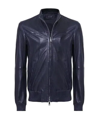 Armani Jeans Leather Logo Casual Jacket In Black