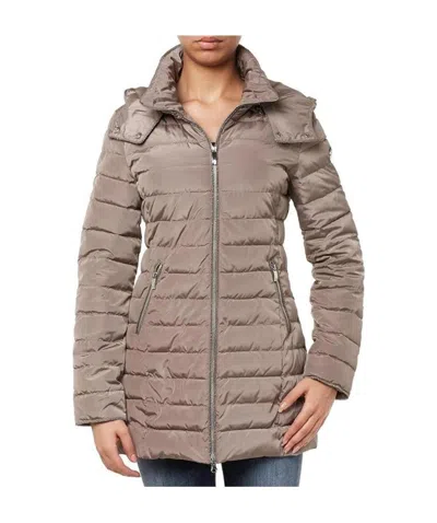Armani Jeans Logo Hooded Down Jacket In Nude