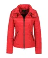 Armani Jeans Logo Hooded Down Jacket In Red
