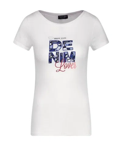 Armani Jeans Logo Letter Printed Short-sleeved T-shirt In White