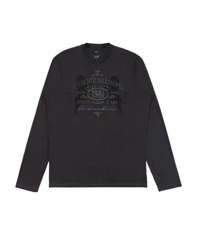 Armani Jeans Logo Long-sleeved T-shirt In Black
