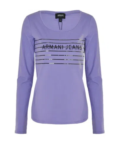 Armani Jeans Logo Printed Long-sleeved T-shirt In Purple