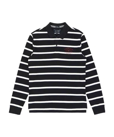 Armani Jeans Logo Striped Polo Shirt In Black