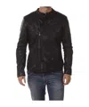 Armani Jeans Long-sleeved Leather Jacket In Black