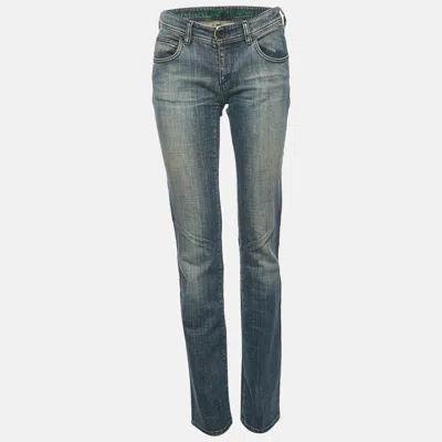 Pre-owned Armani Jeans Navy Blue Washed Denim Straight Leg Jeans M ( Waist 34")