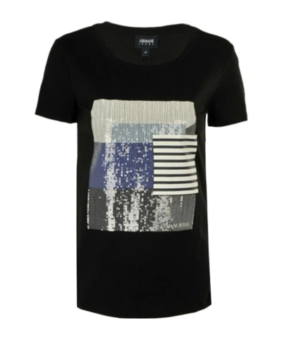 Armani Jeans Pattern Printed Round-collar Short-sleeved T-shirt In Black