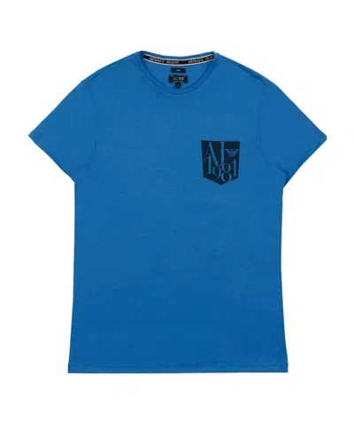 Armani Jeans Printed Round-collar Short-sleeved T-shirt In Blue